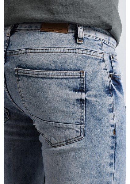 RD18YE010039 Jean Erkek Denim Pantolon Kamuflaj Yamalı Jean
