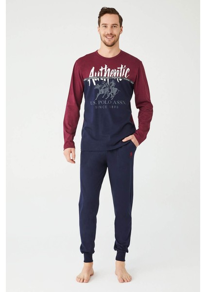 Erkek Mürdüm Yuvarlak Yaka Pijama Takımı