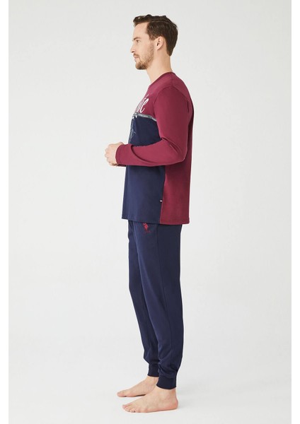 Erkek Mürdüm Yuvarlak Yaka Pijama Takımı
