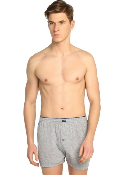 Erkek Gri 6'lı Paket Penye Düğmeli Boxer