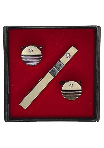 Gümüş Renk Kol Düğmesi ve Kravat Iğnesi Set Kd-87