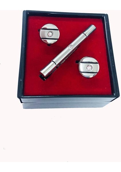 Gümüş Renk Kol Düğmesi ve Kravat Iğnesi Set Kd-82