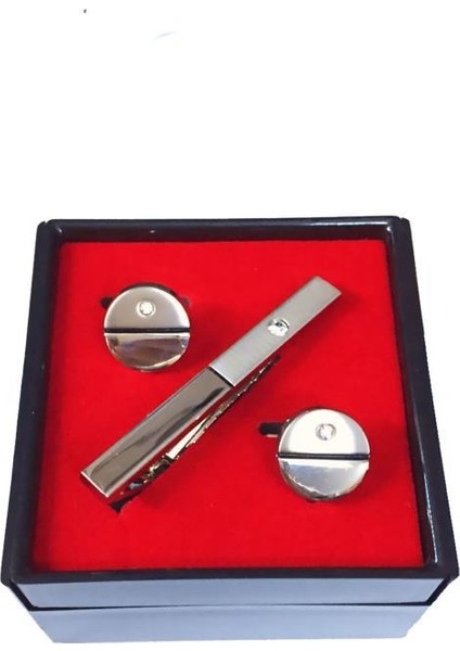 Gümüş Renk Kol Düğmesi ve Kravat Iğnesi Set Kd-89
