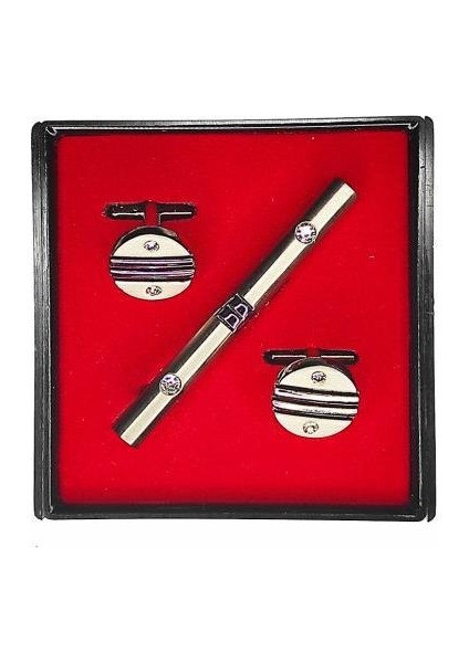 Gümüş Renk Kol Düğmesi ve Kravat Iğnesi Set Kd-83