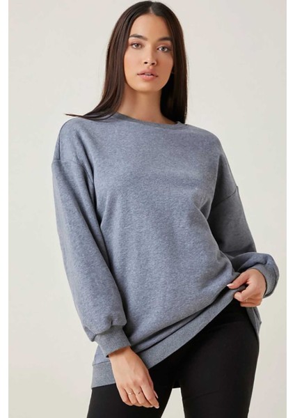 Mad Girls Gri Basic Sweatshirt MG806