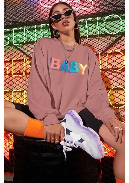 Mad Girls Pudra Baby Baskılı Sweatshirt MG791
