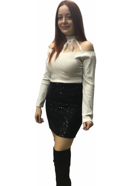 Kadın Etek Payet Siyah