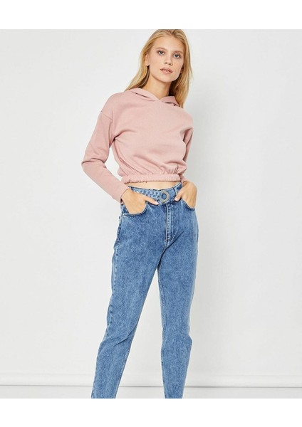 Nergiz Tekstil Kadın Pudra Crop Sweatshirt