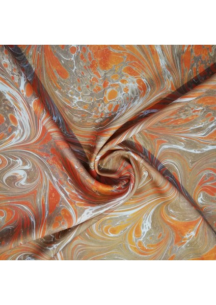 Ebru Sanatı El Yapımı Twill Ipek Eşarp TIE30