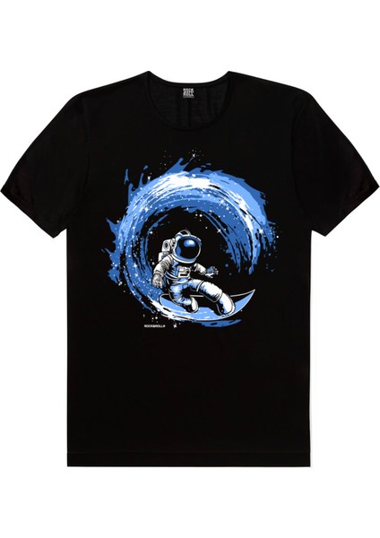 Galaktik Sörfcü Siyah Kısa Kollu Erkek T-Shirt