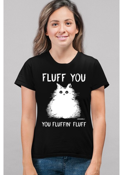 Pofuduk Siyah Kısa Kollu Kadın T-Shirt