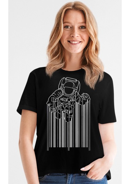 Barkod Astro Siyah Kısa Kollu Kadın T-Shirt