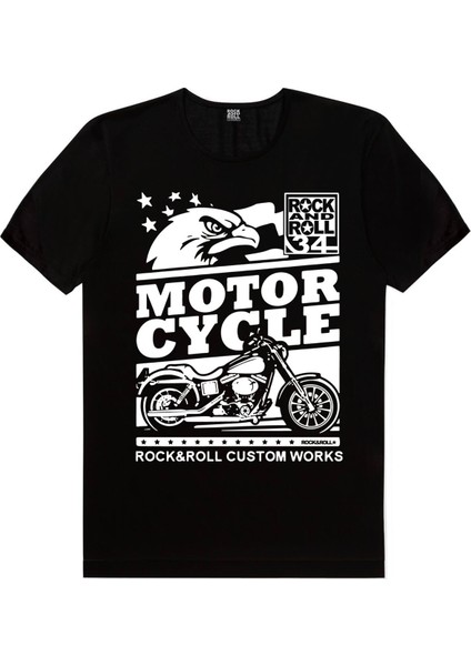 Özel Yapım Moto Siyah Kısa Kollu Erkek T-Shirt
