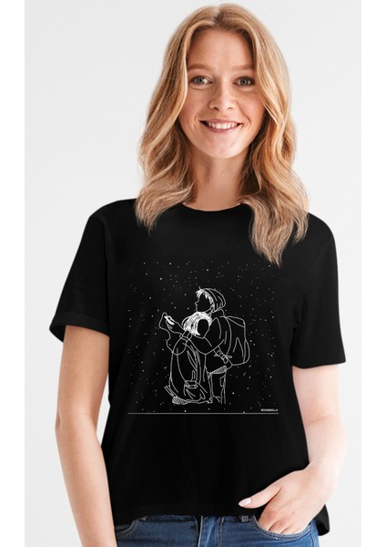 Karlar Düşer Siyah Kısa Kollu Kadın T-Shirt