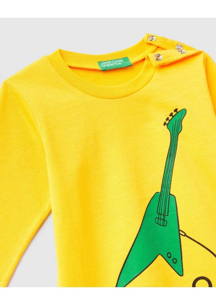 United Colors Of Benetton Gitar Baskılı Kalın Tişört