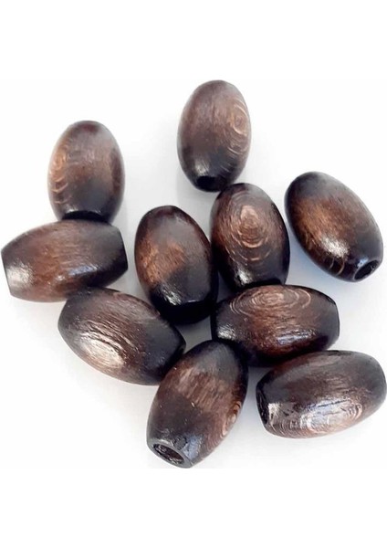 Angel Çanta Akssesuar 17 mm 10 'lu Koyu Renk Ahşap Oval Boncuk