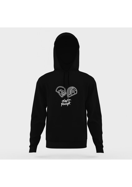 Daft Punk Helmet & Yazi Siyah Erkek Kapüşonlu Sweatshirt Uzun Kol
