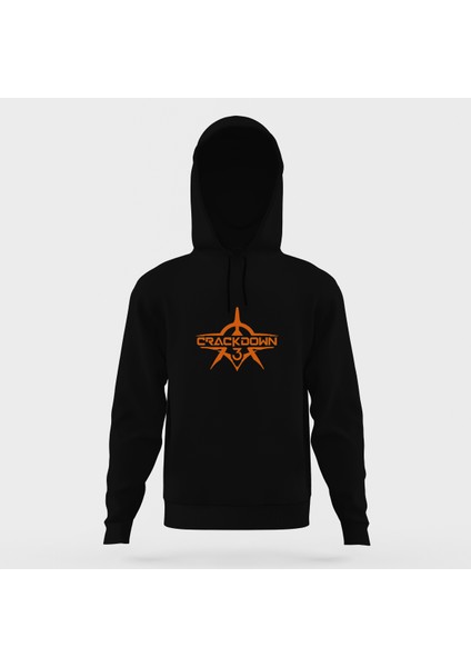 Crackdown 3 Logo Siyah Erkek Kapüşonlu Sweatshirt Uzun Kol