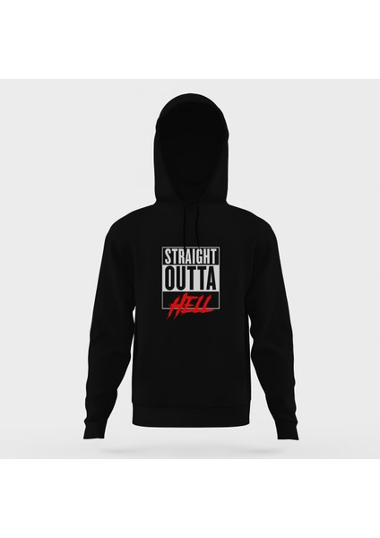 Lucifer Straight Outta Hell Siyah Erkek Kapüşonlu Sweatshirt Uzun Kol