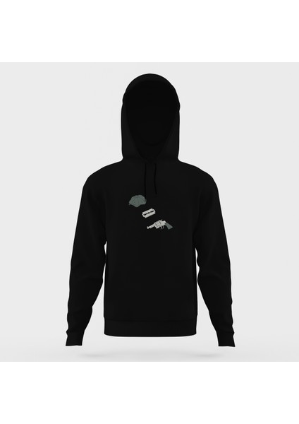 Peaky Blinders Hat & Razor Blade & Gun Siyah Erkek Kapüşonlu Sweatshirt Uzun Kol