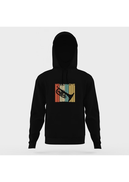 Silhouette Mellophone Vintage Style Siyah Erkek Kapüşonlu Sweatshirt Uzun Kol