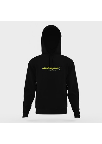 Cyberpunk 2077 Logo Siyah Erkek Kapüşonlu Sweatshirt Uzun Kol