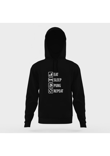 Pubg Eat Sleep Pubg Repeat Siyah Erkek Kapüşonlu Sweatshirt Uzun Kol