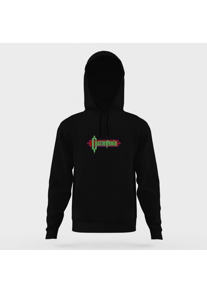 Castlevania Pixel Yazi Siyah Erkek Kapüşonlu Sweatshirt Uzun Kol