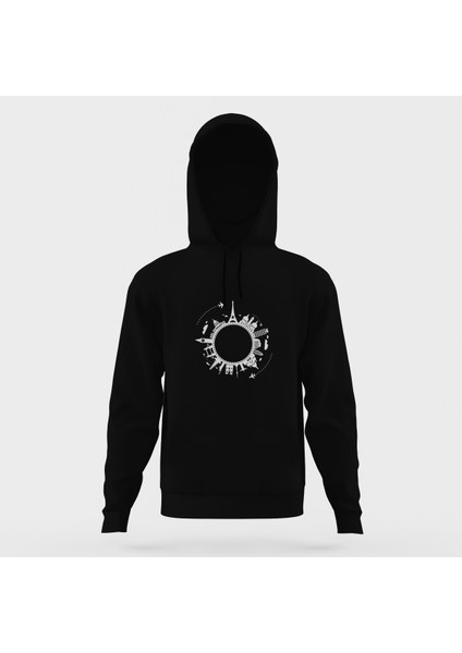 Silhouette Travel Globalization 2 Siyah Erkek Kapüşonlu Sweatshirt Uzun Kol