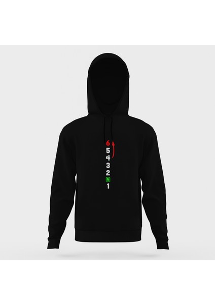 1N23456 Motor Ileri Siyah Erkek Kapüşonlu Sweatshirt Uzun Kol