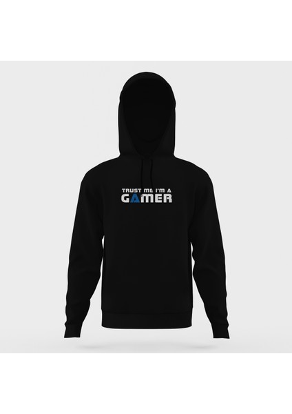 Trusm Me A'm A Gamer Siyah Siyah Erkek Kapüşonlu Sweatshirt Uzun Kol