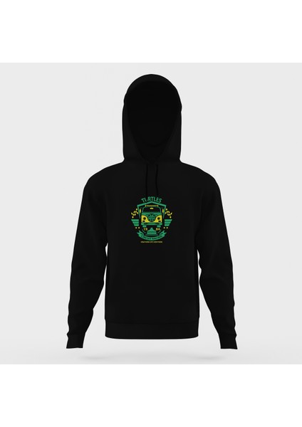 Turtles Siyah Erkek Kapüşonlu Sweatshirt Uzun Kol