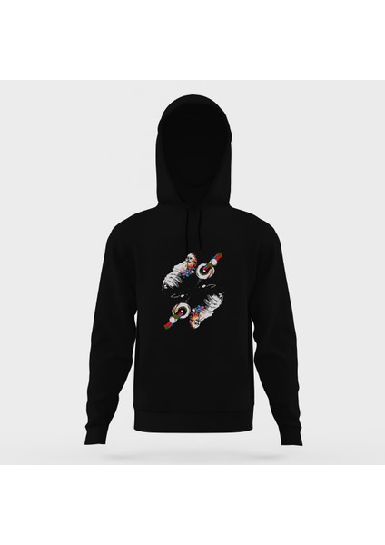 Dj Monkey Siyah Erkek Kapüşonlu Sweatshirt Uzun Kol