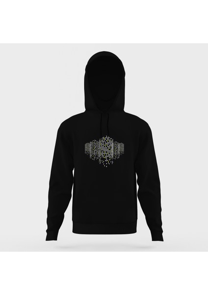 Dot Building Siyah Erkek Kapüşonlu Sweatshirt Uzun Kol