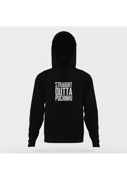 Pubg Straıght Outta Pochınkı Siyah Erkek Kapüşonlu Sweatshirt Uzun Kol