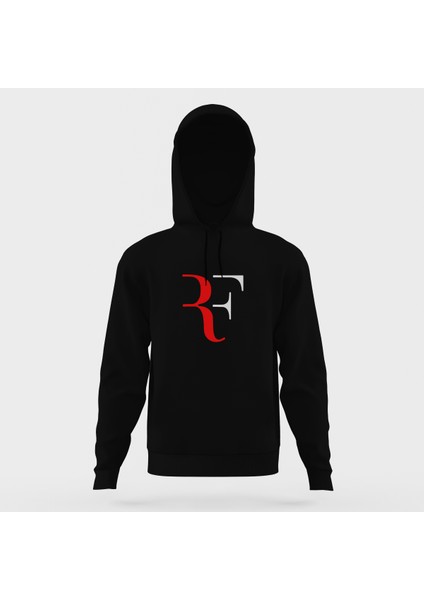 Roger Federer Rf Siyah Erkek Kapüşonlu Sweatshirt Uzun Kol