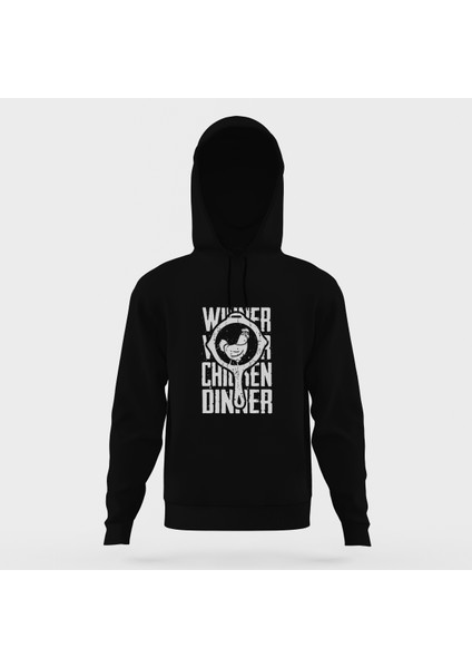 Pubg Pubg Winner Tava Tavuk Siyah Erkek Kapüşonlu Sweatshirt Uzun Kol