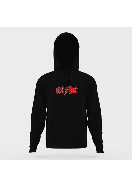 Acdc Logo Siyah Erkek Kapüşonlu Sweatshirt Uzun Kol