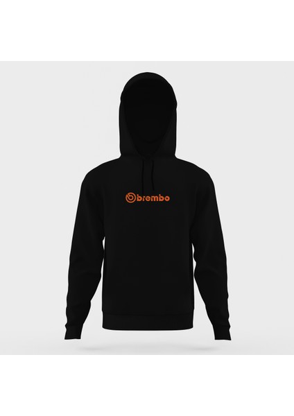 Brembo Logo Siyah Erkek Kapüşonlu Sweatshirt Uzun Kol