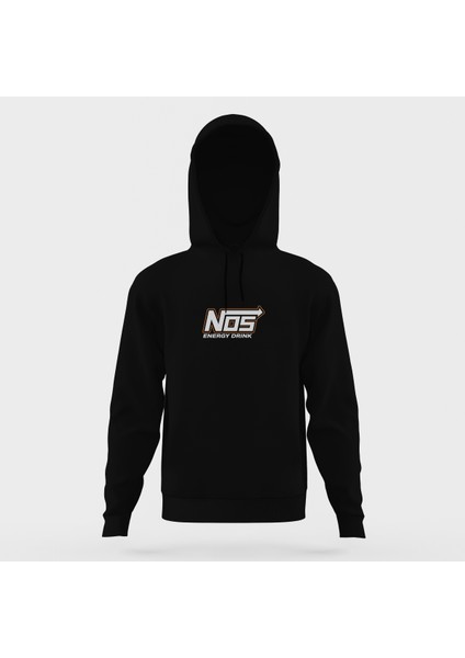 Nos Energy Drink Logo Siyah Erkek Kapüşonlu Sweatshirt Uzun Kol