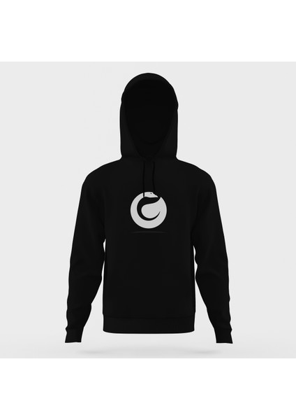 Minimalist Logo Siyah Erkek Kapüşonlu Sweatshirt Uzun Kol