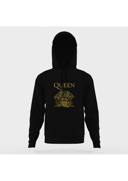 Queen Siyah Erkek Kapüşonlu Sweatshirt Uzun Kol