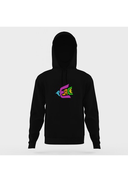Peace Colours Mix Siyah Erkek Kapüşonlu Sweatshirt Uzun Kol