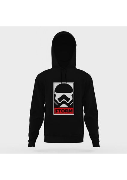 Storm Siyah Erkek Kapüşonlu Sweatshirt Uzun Kol