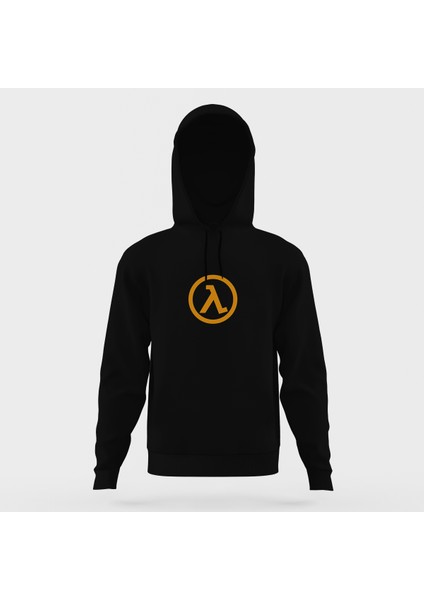 Half Life Logo Siyah Erkek Kapüşonlu Sweatshirt Uzun Kol