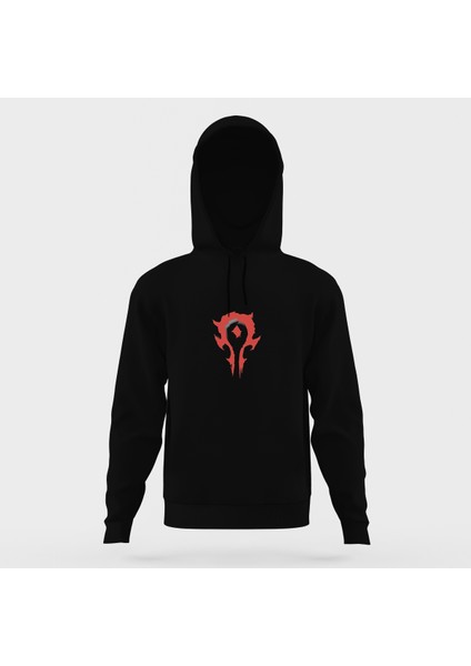 Horde Logo Siyah Erkek Kapüşonlu Sweatshirt Uzun Kol