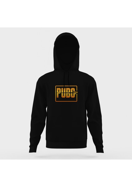 Pubg Logo1 Siyah Siyah Erkek Kapüşonlu Sweatshirt Uzun Kol