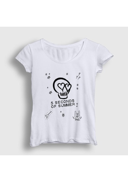 Kadın Beyaz Skull 5 Seconds Of Summer T-Shirt