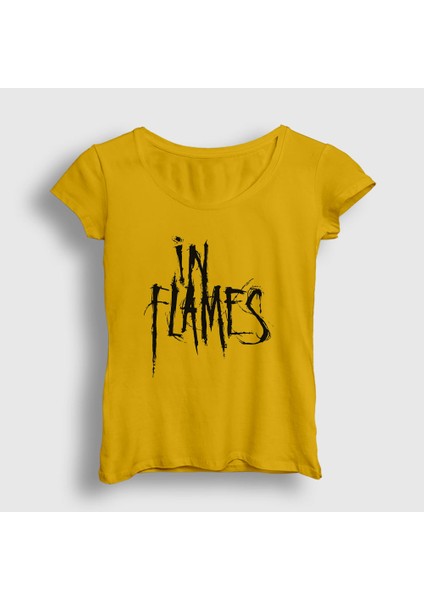 Kadın Sarı Logo In Flames T-Shirt