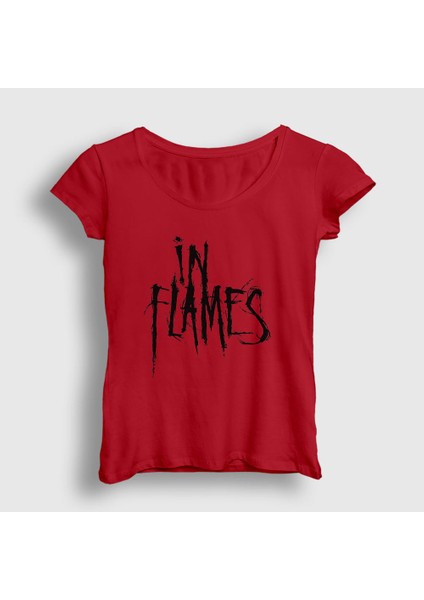 Kadın Kırmızı Logo In Flames T-Shirt